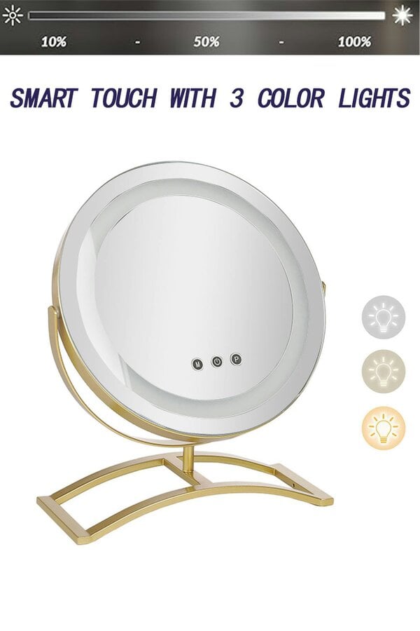 Living and Home Bathroom Round Mirror with Lights,3 Lighting Modes & 360 Degree,Tabletop Cosmetic Mirror For Dormitory & Bedroom Vanity Case