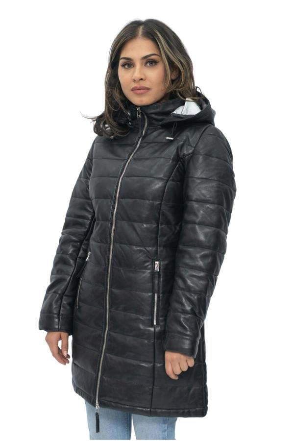 Infinity Leather Womens Leather Puffer Parka Jacket-Andria