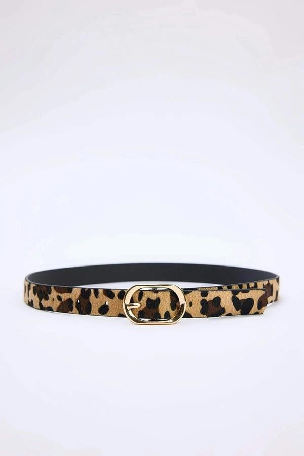 WOVCOR Leopard Print Thai Feather Oval Buckle Women's Belt