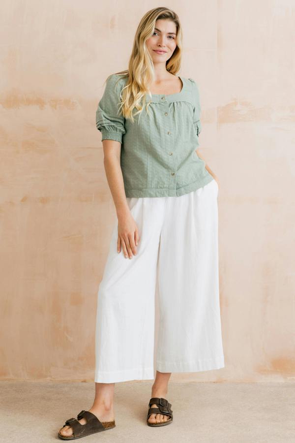 Lily & Me Poppy Plain Cotton Blouse Silver Sage