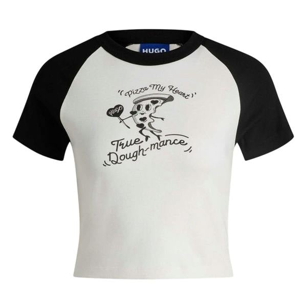 Hugo Womens/Ladies Pizza Slice Crop Top - Black/White - 