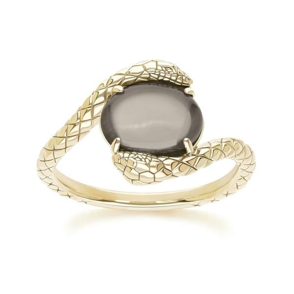 Gemondo ECFEW™ Oval black moonstone by pass snake set cabochon ring in gold vermeil sterling silver
