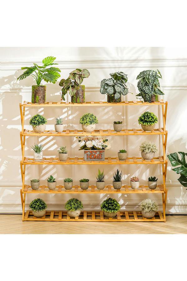 Living and Home 5-Tier Bamboo Flower Stand Rack Holder Multifunctional Storage Rack