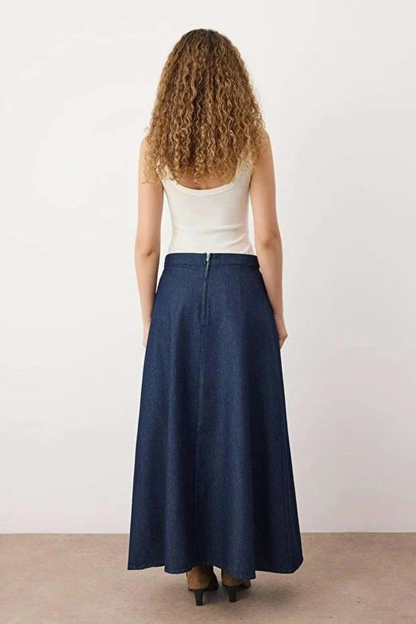 WOVCOR Flounced Maxi Denim Skirt
