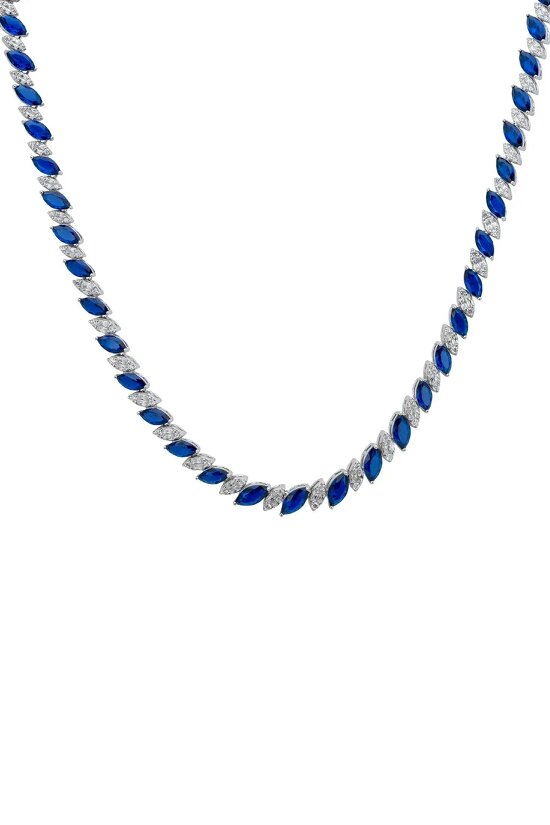 Latelita Viscountess Statement Tennis Necklace Sapphire Silver