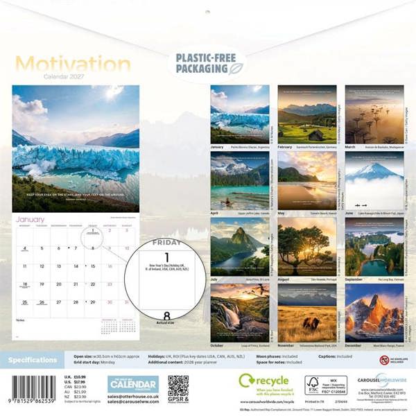 Motivation Calendar 2027, Wall Calendars, Month To View, Lifestyle, Gift