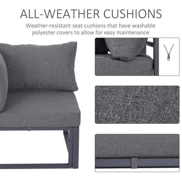 Grey outdoor sofa cushion set with textured fabric and water-resistant cushion surfaces