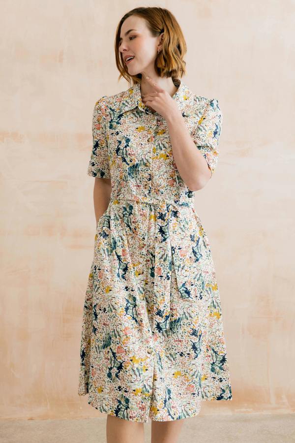 Lily & Me Robyn Organic Cotton Ditsy Print Belted Tea Dress