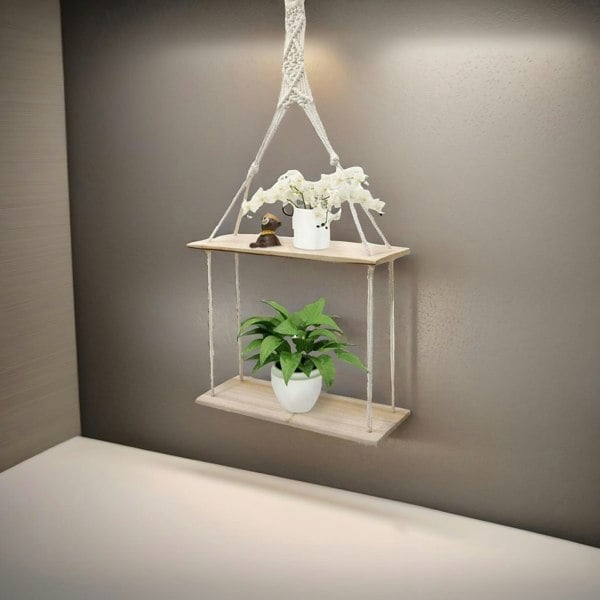 Rafaelo Mobilia 2 Tier Hanging Shelves With Rope Detail