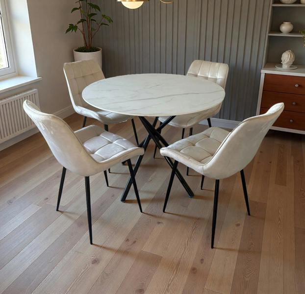 Outdoor Living Seattle Dining Table with 4 Erica Velvet Chairs