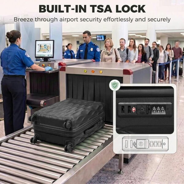 24Inch Suitcase, ABS Hard Shell Checked Luggage with TSA Lock, Spinner Wheels, Telescopic Handle, Black