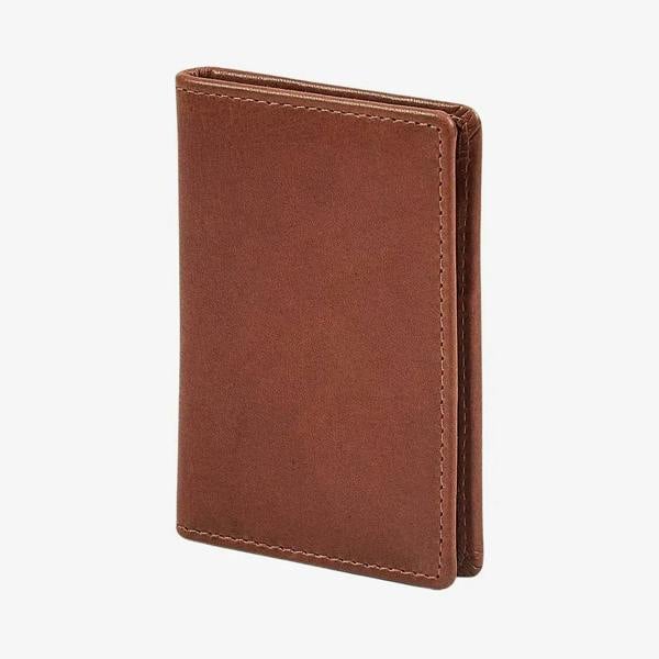 Side view of Chestnut leather card holder on a white background