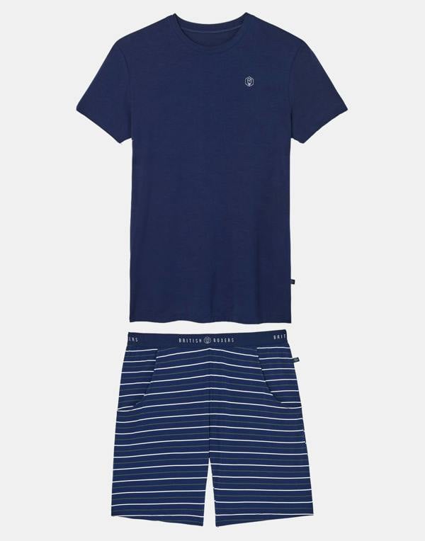British Boxers Men's Bamboo Short Pyjama Set - Night Stripe