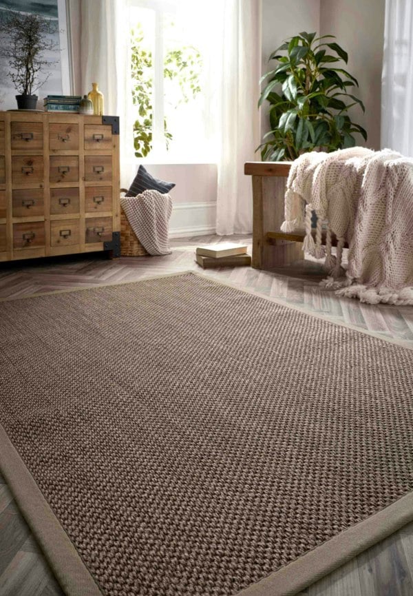 Bordered Sage Green Non-Slip Sisal Rug | Natural Home Decor