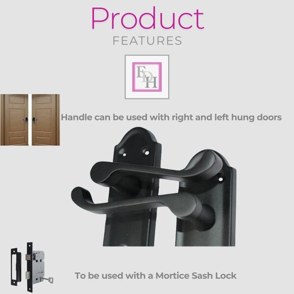 EDH Door Hardware Askworth Door Handle Set – Black Nickel Internal Lock Door Handles 170mm x 48mm