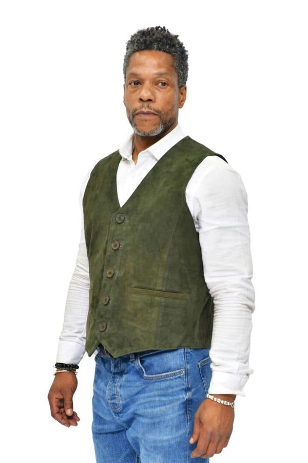 Infinity Leather Mens Classic Goat Suede Leather Waistcoat-Norwich