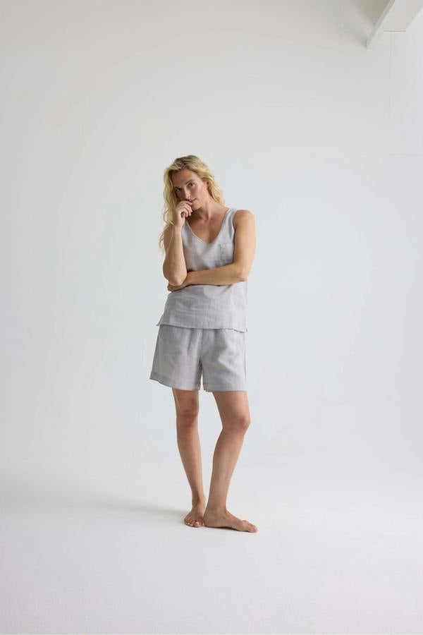 Pretty You London Relaxed Linen Shorts In Harbor Mist