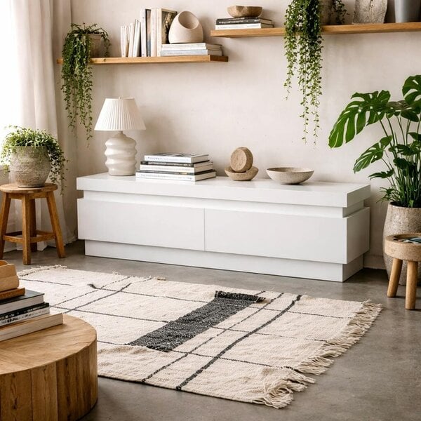 Wyld Haus Hjorring White Gloss TV Cabinet 2 Drawer TV Cabinet with LED Lights