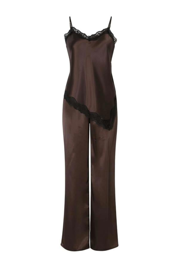 Lace Detail Satin Cami Pyjama Set