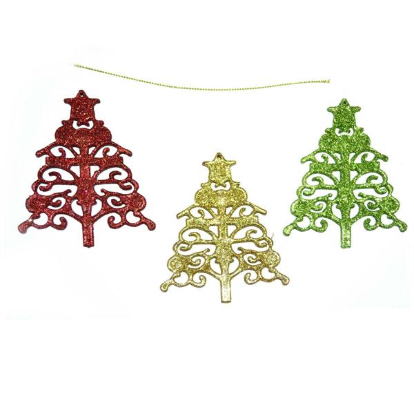 3 Piece Glitter Christmas Tree Hanging Decorations in Red, Green and Gold image 7