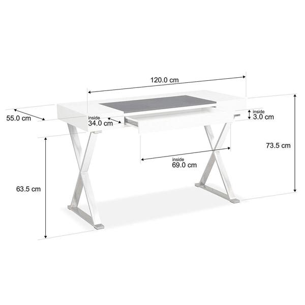 Homeology ADONIS Gloss White and Chrome Ergonomic Home Office Luxury Workstation Desk