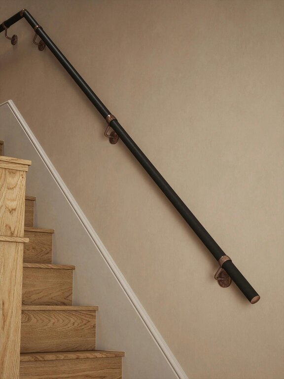 Handrails Direct Burcot Espresso Leather Quarter Landing Handrail