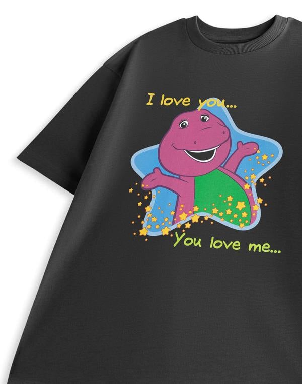 Barney Womens Grey I love you you love me Short Sleeved T-Shirt