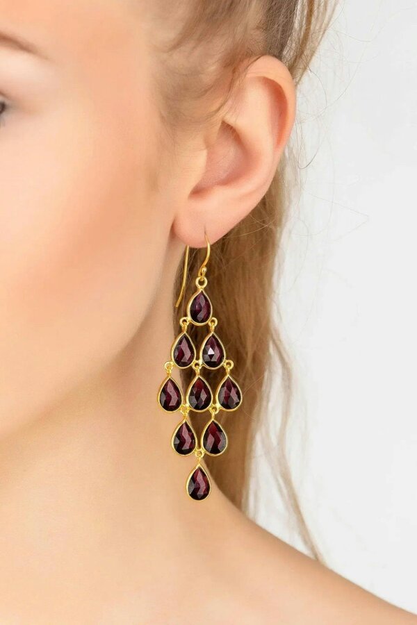 Latelita Erviola Gemstone Cascade Earrings Gold Garnet