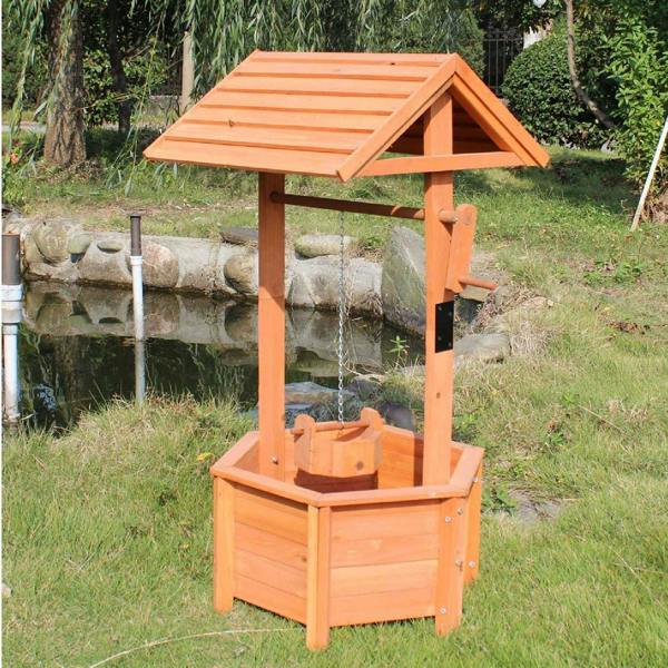 Gr8 Garden Gr8 Garden Wooden Wishing Well Bucket Planter Flower Pot Patio Ornament
