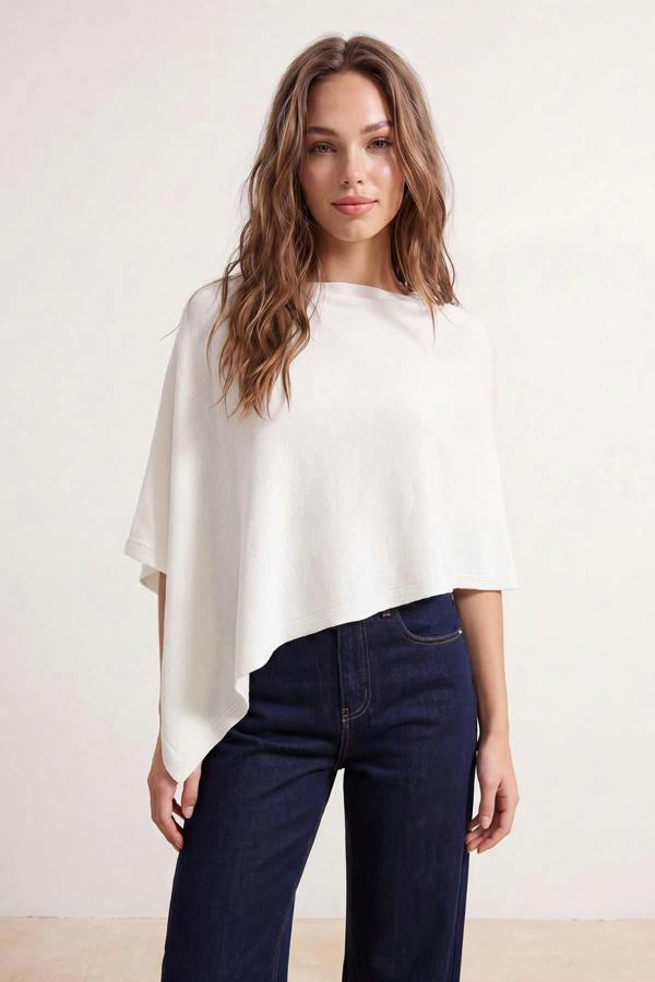 Boat Neck Batwing Sleeve Oversize Knit Poncho