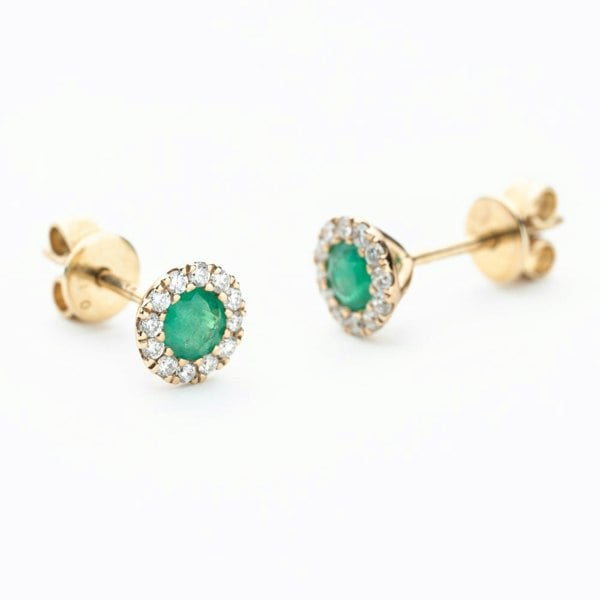 T. H. Baker 9ct Yellow Gold Emerald & Diamond Cluster Stud Earrings NTE409EMD-9YG