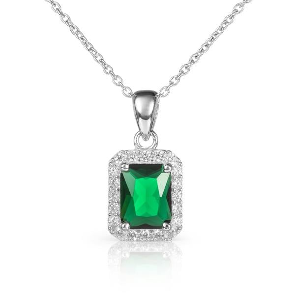 namana 925 Sterling Silver Emerald Cut Green Halo Pendant Necklace For Women
