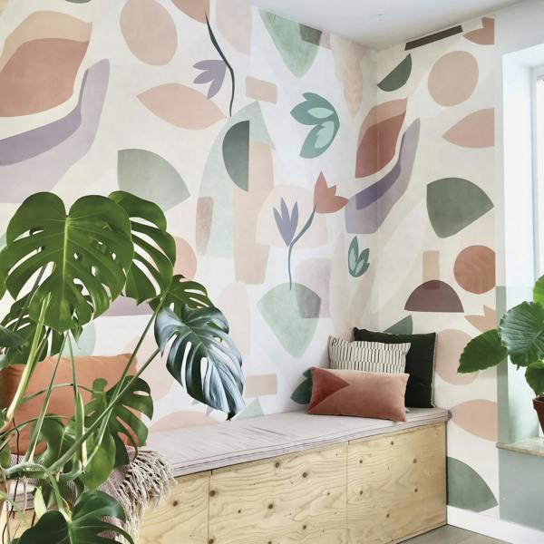 Roomblush Floral Pieces Eco 4 Lane Repeatable Wallpaper Mural 200 x 285cm, Pastel Nude