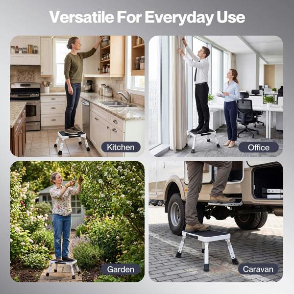 Levede Folding Step Stool Adjustable Aluminium Non Slip Portable Foot Stool