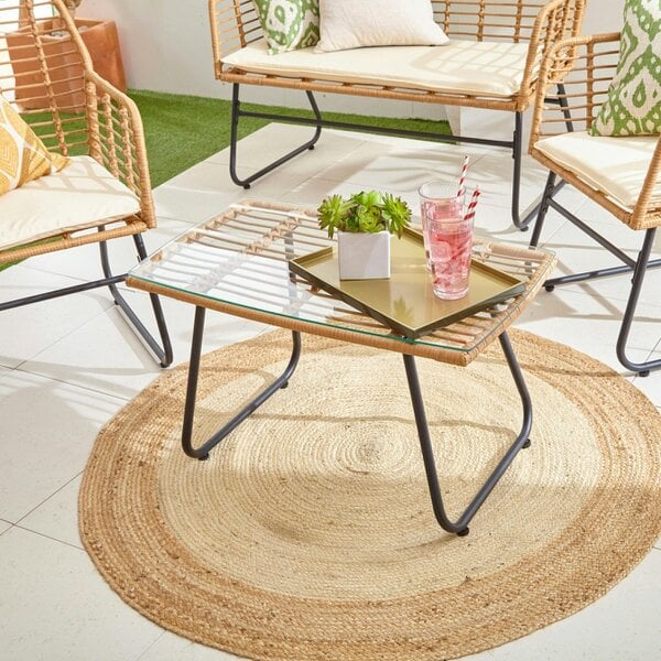 Neo Beige 4 Piece Wicker Bamboo Style Garden Sofa, Table & Chairs Set