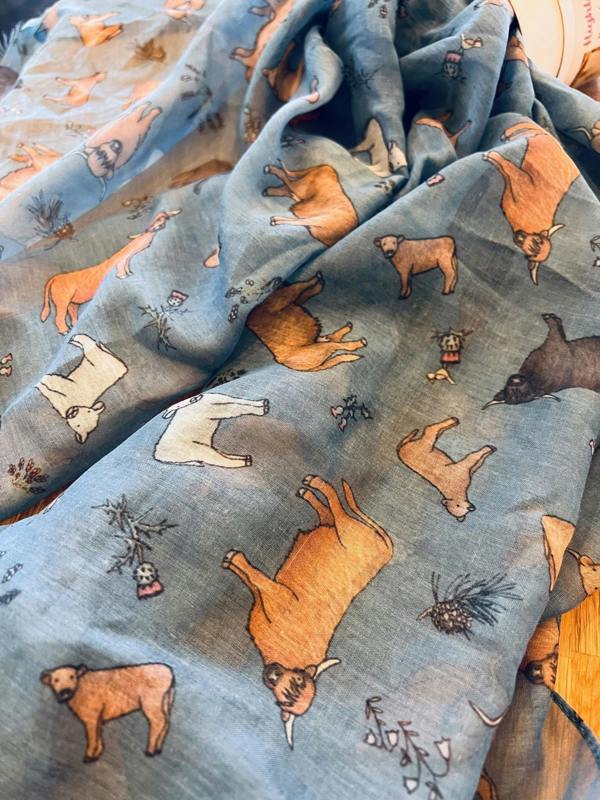 Art on Scarves Recycled Bottle Scarf - Highland Cows