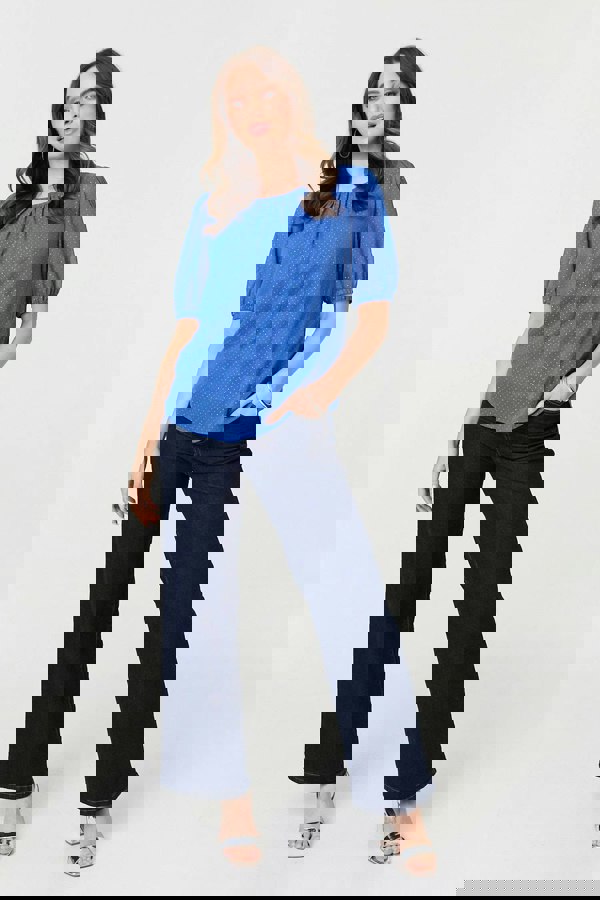 Indigo | Polka Dot Print Semi Sheer Blouse
