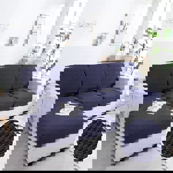 Anyhouz Anyseat Sofa Cover Navy Polyester Thick Stretchable Cushion For Living Room 1Pc Enlarge Size 160-185cmx85-105cm