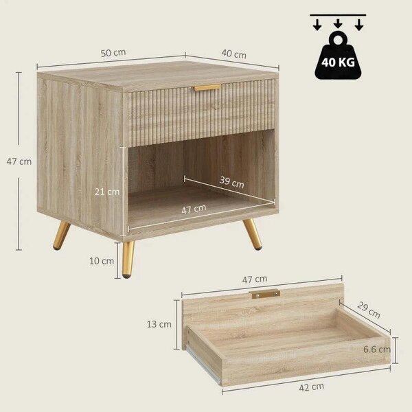Bedside Table with Drawer and Open Compartment, Nightstand with Handle for Bedroom, Living Room, Natural Wood Finish