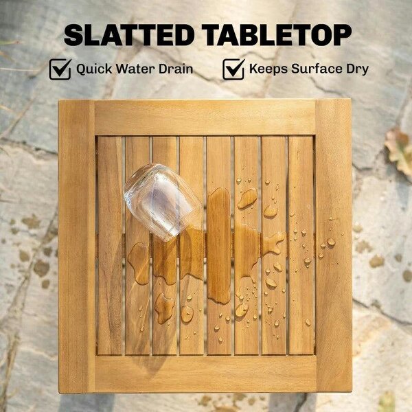 Coffee Table Fully Assembled Patio Side Table Slatted Top Solid Acacia Wood for Indoor Outdoor Natural Wood