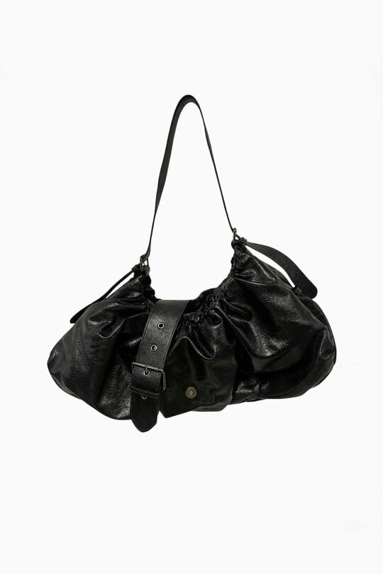 SVNX Buckle Gathered Shoulder Bag in Black