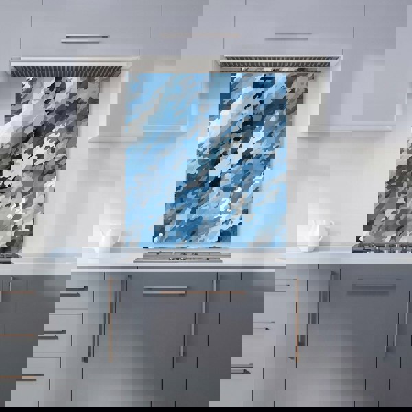 Warren Reed - Designer Blue And Grey Canvas Brushstrokes Kitchen Splashback