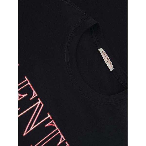 Valentino Neon Universe Pink Outlined Printed T-Shirt   in  Black