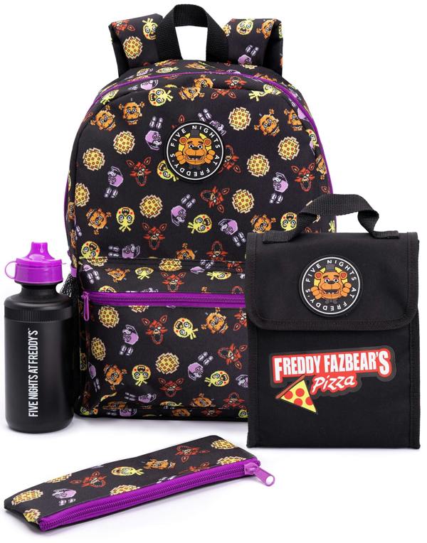 Vanilla Underground Five Nights At Freddy's Boys Black Printed 4 Piece Backpack Set (One Size) [dis]