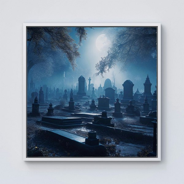 Warren Reed A Breathtaking Scene Of A Moonlit Graveyard Framed Canvas