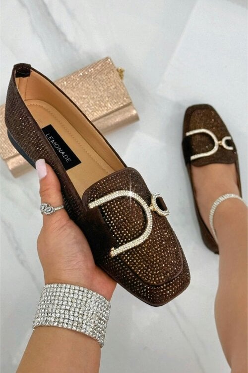 Love Lemonade Crystal Imperial Suede Loafers Brown