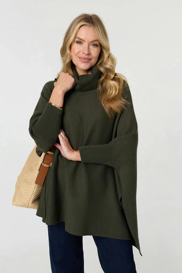 Khaki | Oversized Roll Neck Pullover