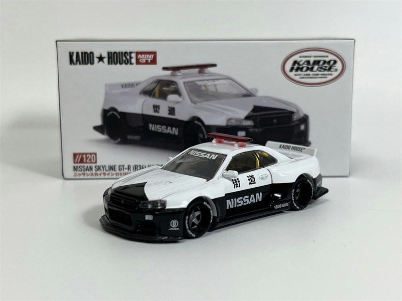 Mini GT Nissan Skyline GTR R34 Kaido Works V2 Aero Japan Police 1:64 Mini GT KHMG120