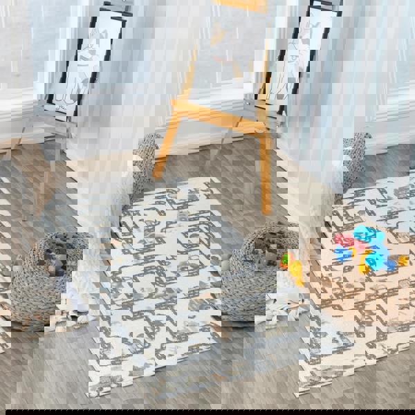 Livabliss Lillian-Kids Beige Grey Orange Blue Washable Rug for Children's Rooms