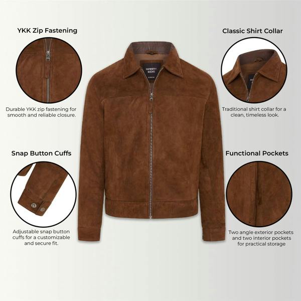 Infinity Leather Mens Retro Classic Suede Leather Harrington Biker Jacket - Bryne